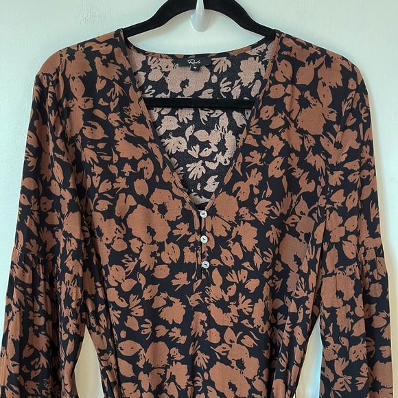 Rails Fabian V Neck Long Sleeve Midi Dress Belt Womens Medium Brown Black Floral - Picture 5 of 15